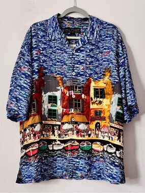 Vintage Guy Buffet Venice Art Scene Silk Short Sleeve Multicolor size L